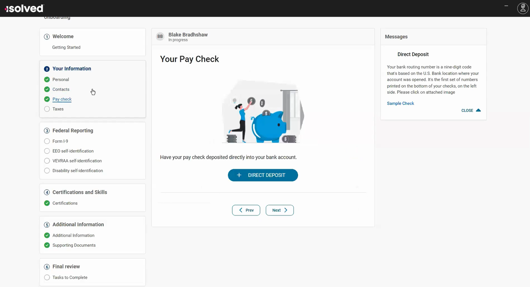 Onboarding Direct Deposit