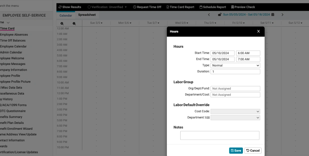 Time Card Hours Entry