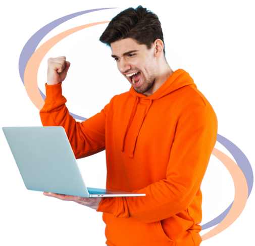 Man in orange hoodie w/laptop-workforce sched main